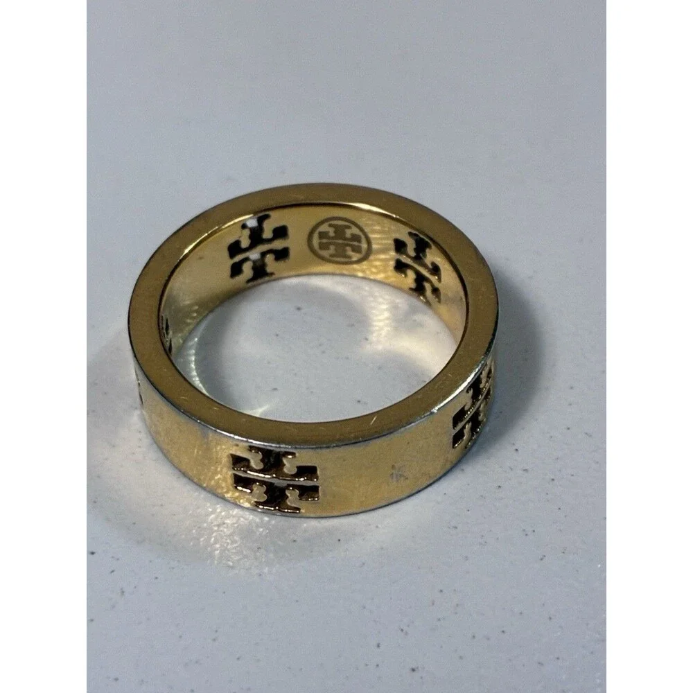 Tory Burch Gold Tone Logo Ring Size 7